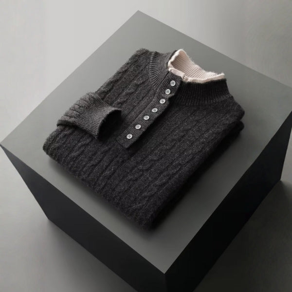 The Davos Merino Wool Button Mock Neck
