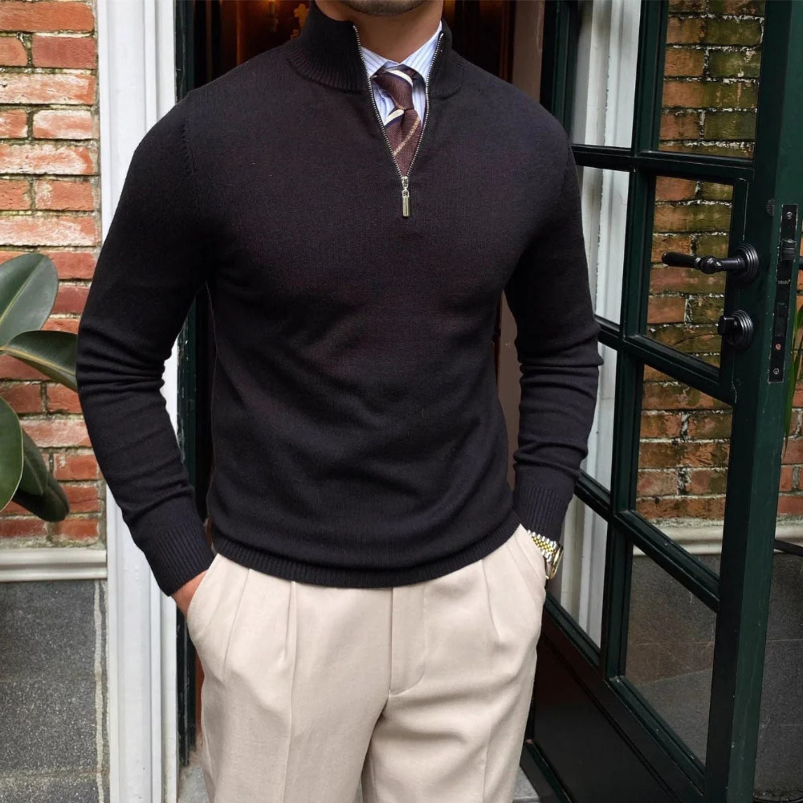 The Bolzano Stand Collar Quarter-Zip Sweater