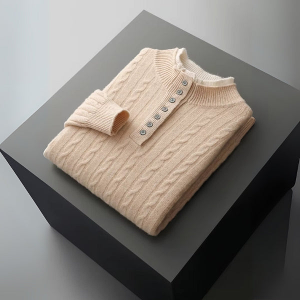 The Davos Merino Wool Button Mock Neck