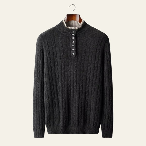The Davos Merino Wool Button Mock Neck