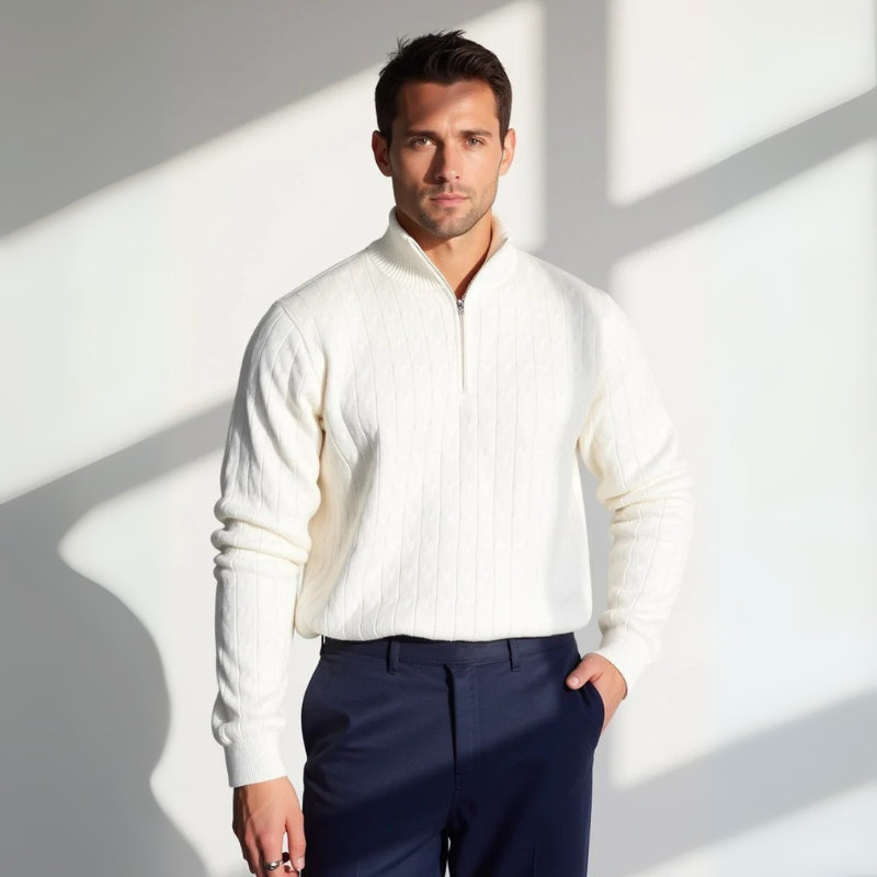 The Ventimiglia Cable-Knit Quarter-Zip Pullover
