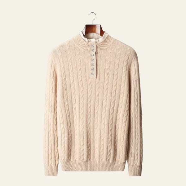 The Davos Merino Wool Button Mock Neck