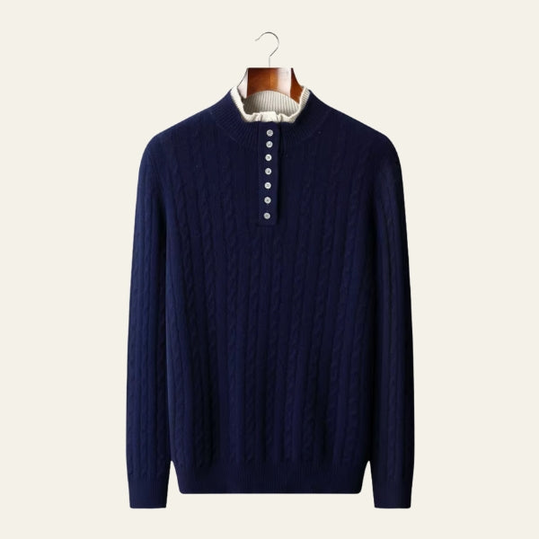 The Davos Merino Wool Button Mock Neck