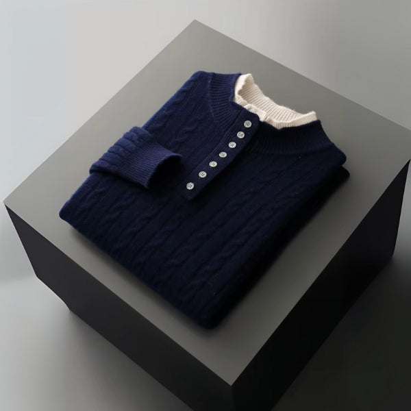 The Davos Merino Wool Button Mock Neck