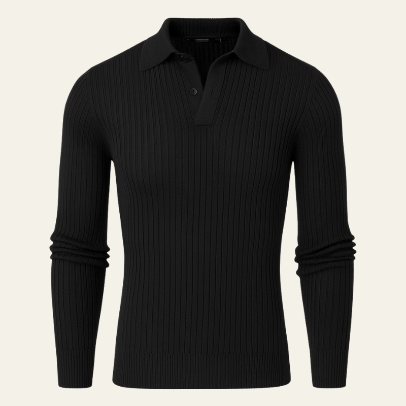 The Catania Ribbed Cotton Knit Polo in Black